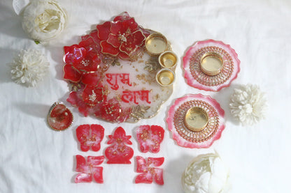 "Festive Red Resin Pooja Thali Combo – Complete Your Rituals with Elegance"