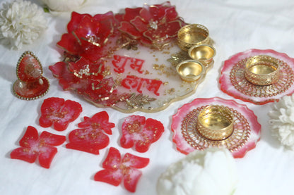 "Festive Red Resin Pooja Thali Combo – Complete Your Rituals with Elegance"