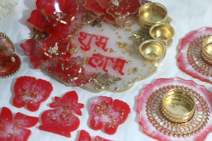 "Festive Red Resin Pooja Thali Combo – Complete Your Rituals with Elegance"