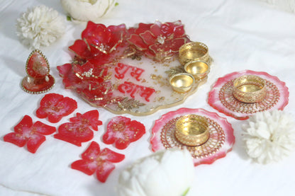 "Festive Red Resin Pooja Thali Combo – Complete Your Rituals with Elegance"