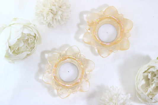 Crystal-Clear Lotus Diyas with Shimmering Accents (Shade Gold)-Set of 25Pair