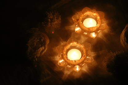 Crystal-Clear Lotus Diyas with Shimmering Accents (Shade Gold)-Pack of 2