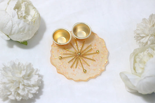 "5-Inch Elegant Resin Thali with Golden Starburst Design"