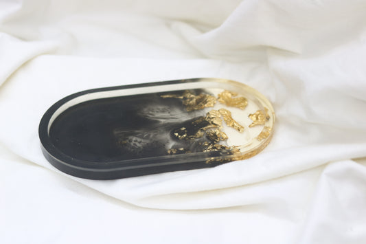 "Black & Gold Resin Tray - Elegance Redefined"