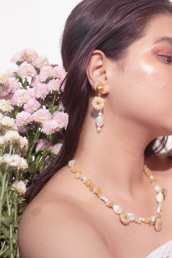 Golden Bloom Pearl Drop Earrings- Garden Of Grace