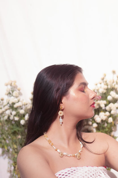 Golden Bloom Pearl Drop Earrings- Garden Of Grace