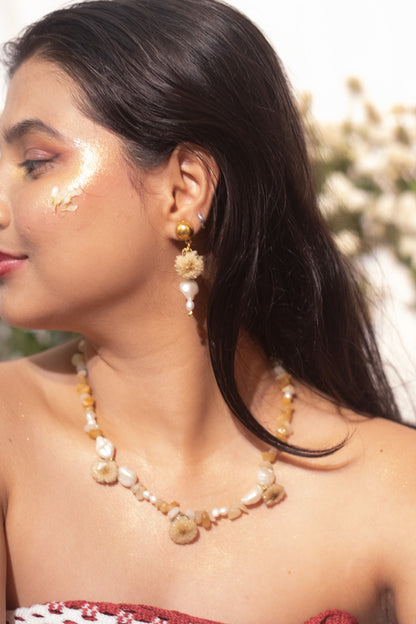Golden Bloom Pearl Drop Earrings- Garden Of Grace