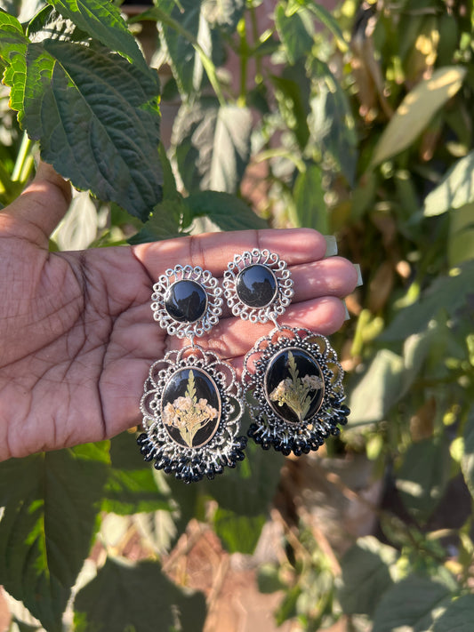 Flower Infused Jhumka- Black