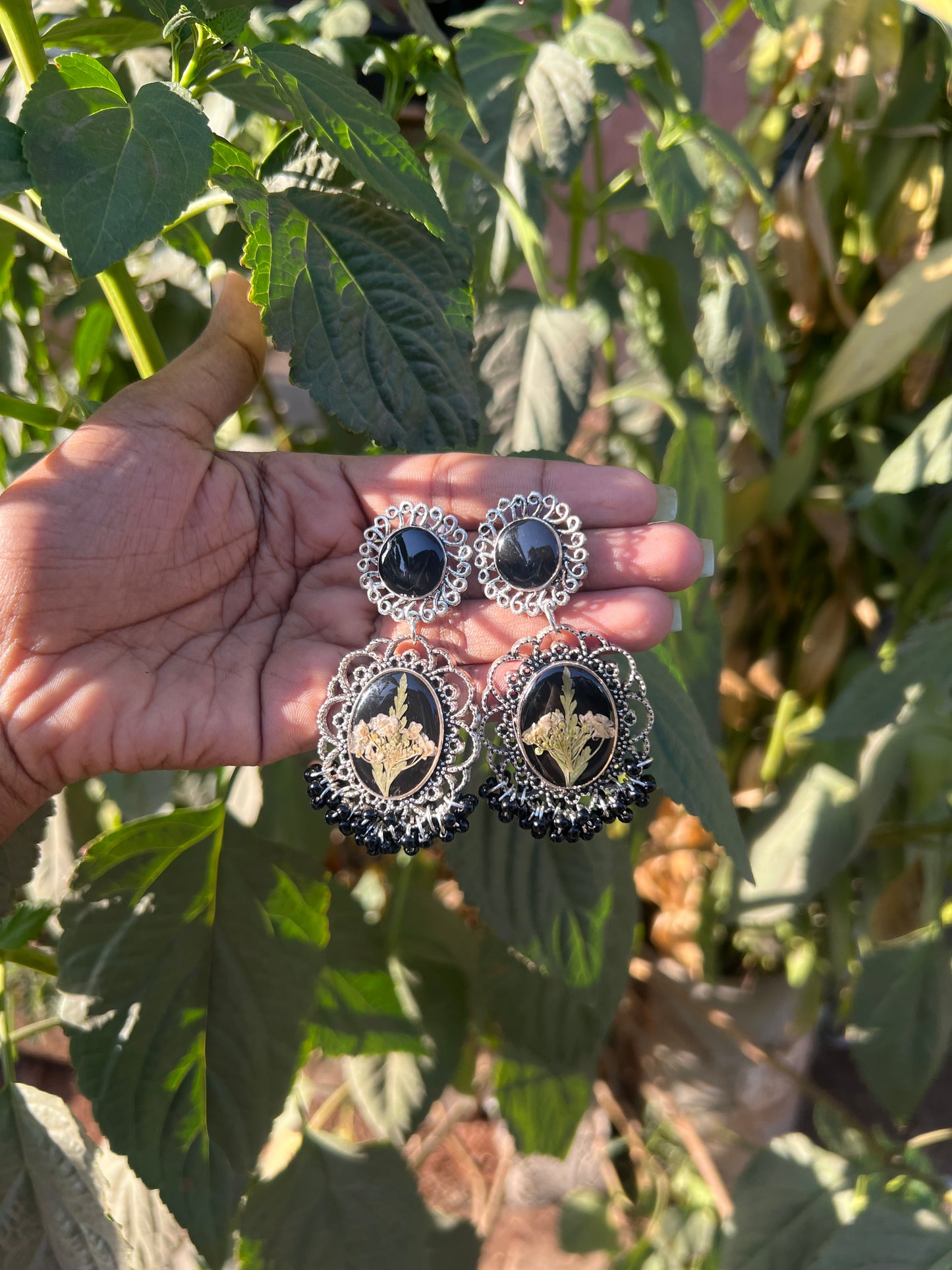 Flower Infused Jhumka- Black