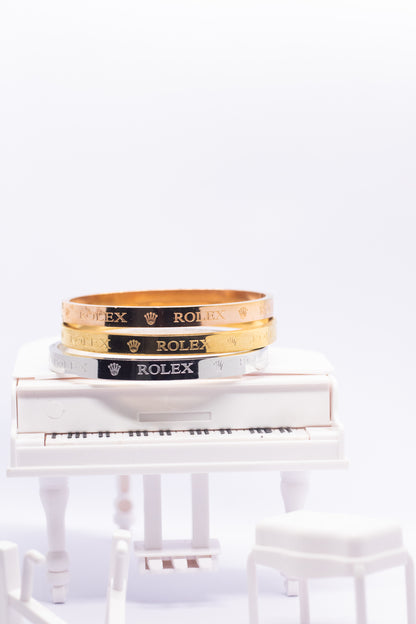 Rolex Stainless Steel Luxury Bracelet – Gold, Rose Gold & Silver | Engraved Designer Unisex Band