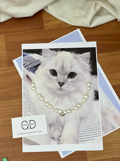 Luxury Pearl Necklace for Cats/Dogs – Elegant and Pet-Safe Design - White Hearts